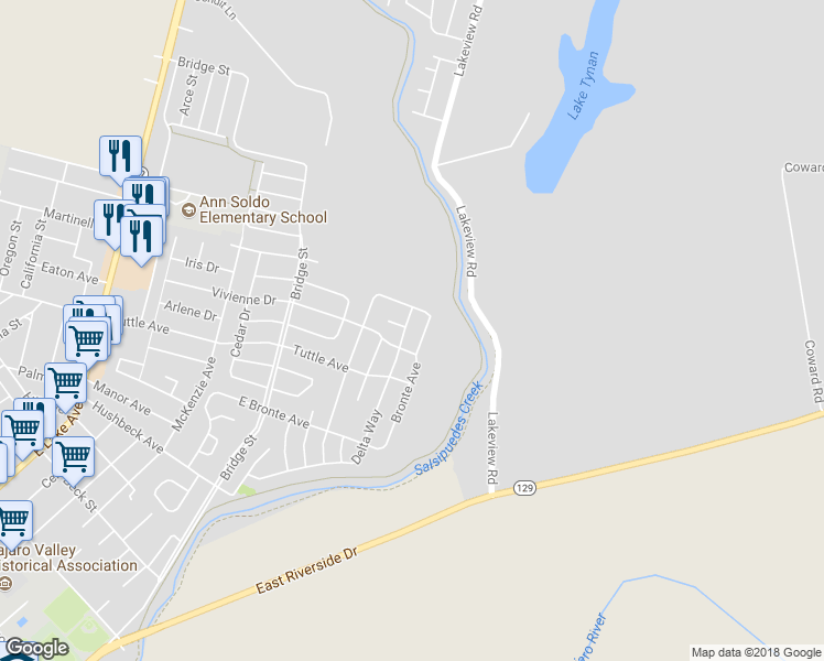 map of restaurants, bars, coffee shops, grocery stores, and more near 836 Delta Way in Watsonville