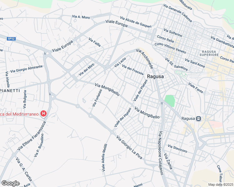 map of restaurants, bars, coffee shops, grocery stores, and more near Via Mongibello in Ragusa