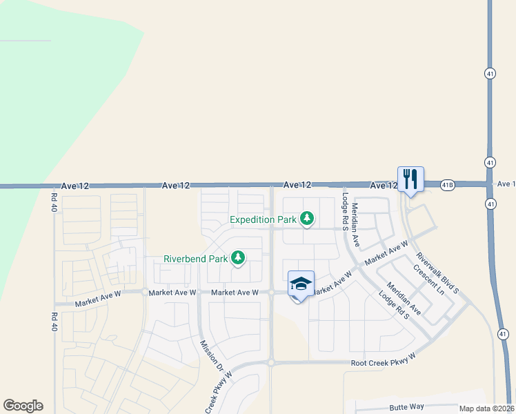 map of restaurants, bars, coffee shops, grocery stores, and more near 135 Sunset Drive South in Madera