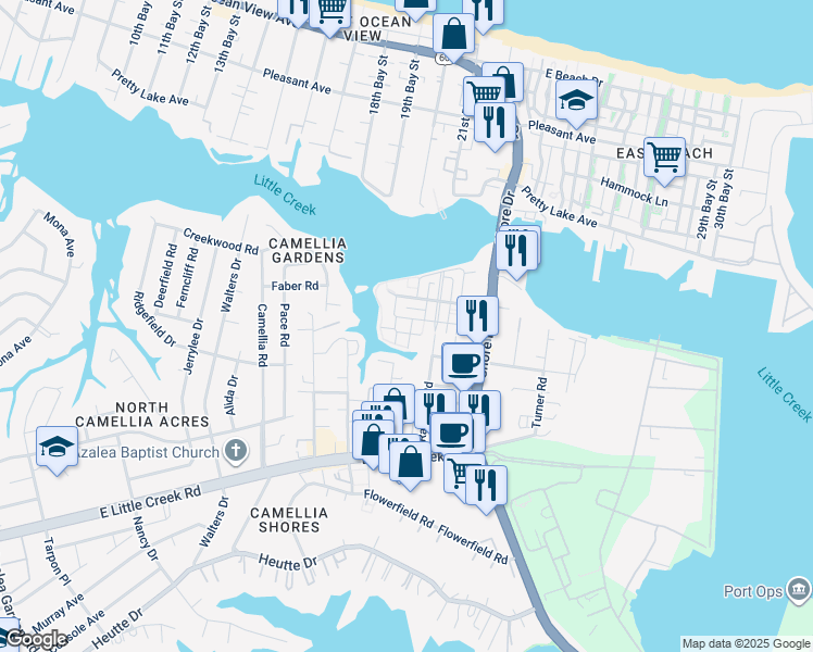 map of restaurants, bars, coffee shops, grocery stores, and more near 8163 Ships Crossing Road in Norfolk