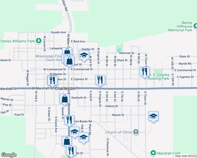 map of restaurants, bars, coffee shops, grocery stores, and more near 400 East Cypress Street in Charleston