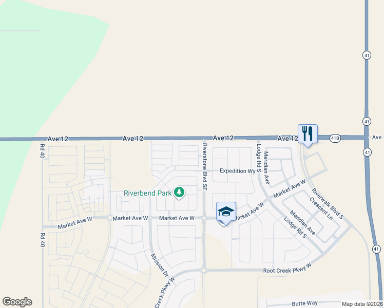 map of restaurants, bars, coffee shops, grocery stores, and more near 135 Sunset Drive South in Madera