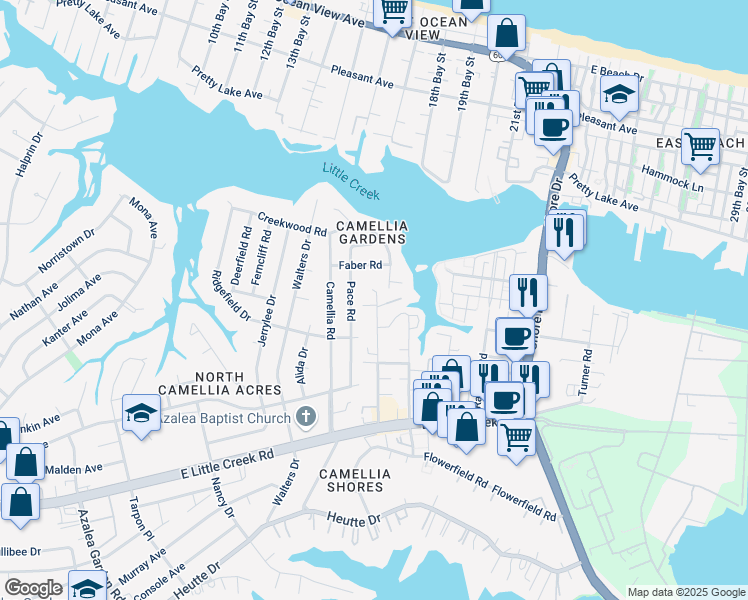 map of restaurants, bars, coffee shops, grocery stores, and more near 8131 Redmon Road in Norfolk
