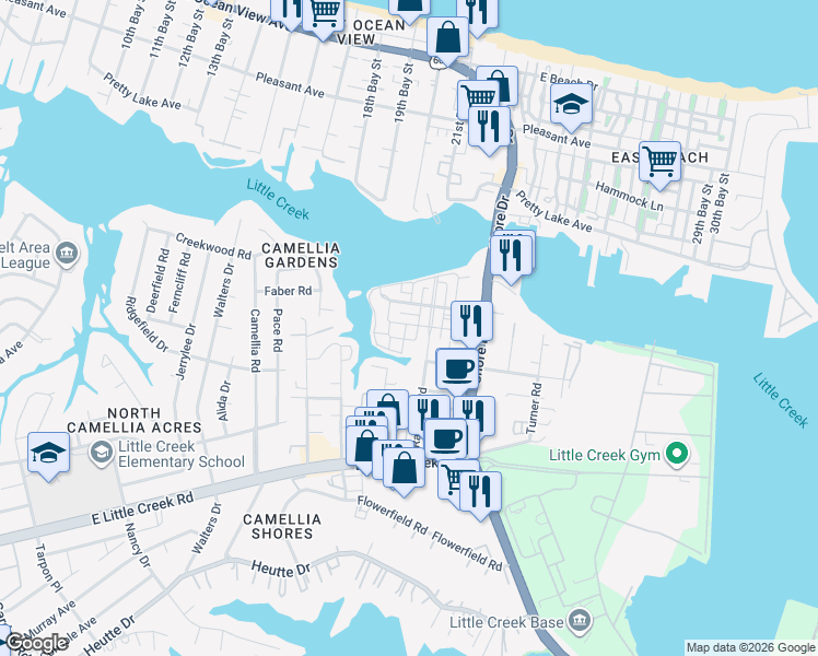 map of restaurants, bars, coffee shops, grocery stores, and more near 4070 Lighthouse Cove in Norfolk
