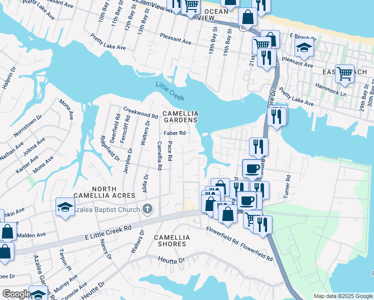 map of restaurants, bars, coffee shops, grocery stores, and more near 8116 Tidal Road in Norfolk
