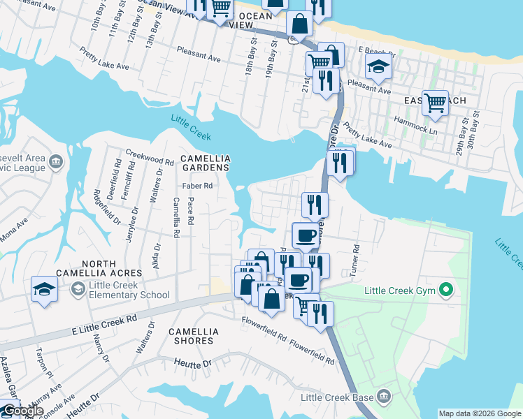 map of restaurants, bars, coffee shops, grocery stores, and more near 4070 Lighthouse Cove in Norfolk