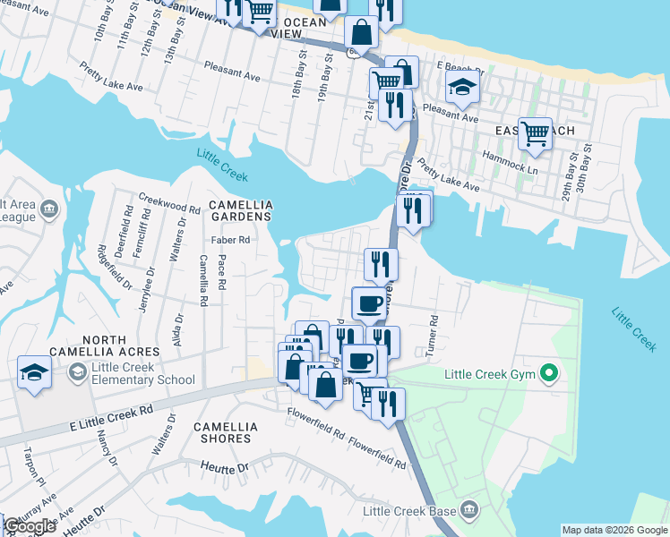 map of restaurants, bars, coffee shops, grocery stores, and more near 4070 Lighthouse Cove in Norfolk