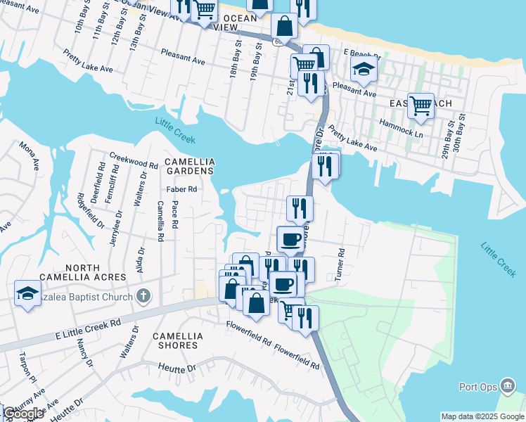 map of restaurants, bars, coffee shops, grocery stores, and more near 4070 Lighthouse Cove in Norfolk