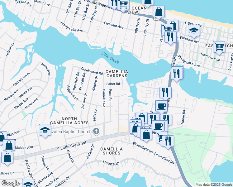 map of restaurants, bars, coffee shops, grocery stores, and more near 8126 Pace Road in Norfolk