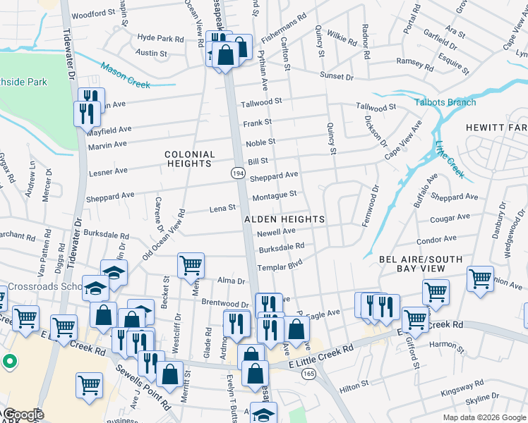 map of restaurants, bars, coffee shops, grocery stores, and more near 8250 Chesapeake Boulevard in Norfolk