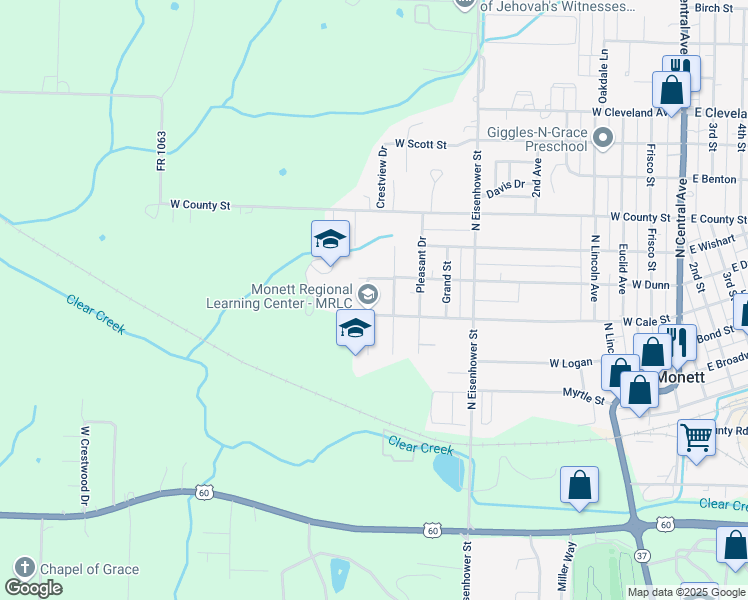 map of restaurants, bars, coffee shops, grocery stores, and more near 403 Linden in Monett