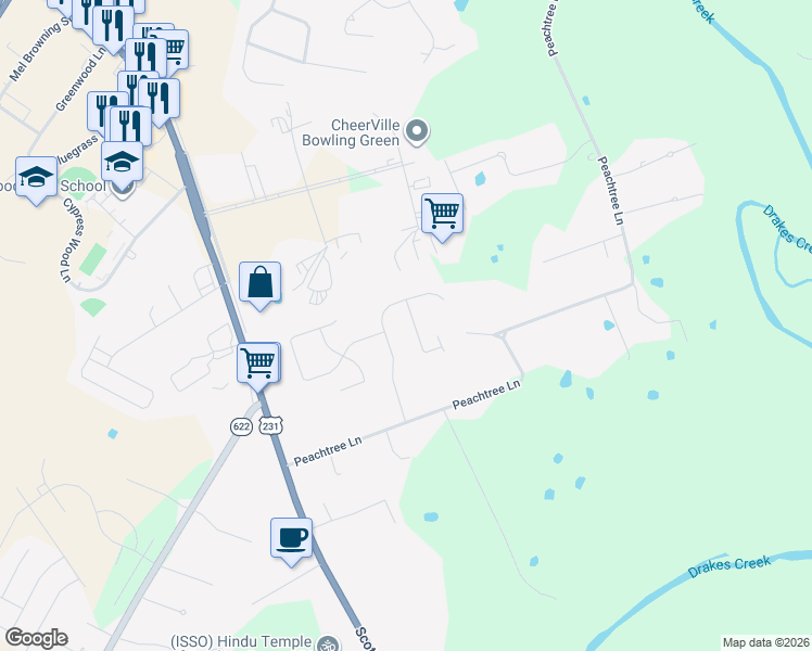 map of restaurants, bars, coffee shops, grocery stores, and more near 116 Georgia Avenue in Bowling Green