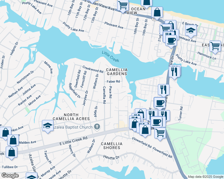 map of restaurants, bars, coffee shops, grocery stores, and more near 8126 Pace Road in Norfolk