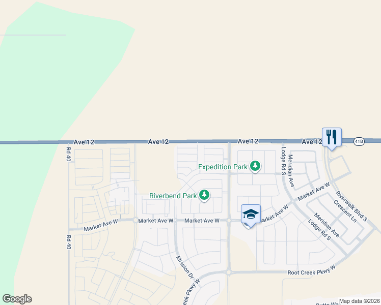 map of restaurants, bars, coffee shops, grocery stores, and more near 40000-40498 Avenue 12 in Madera