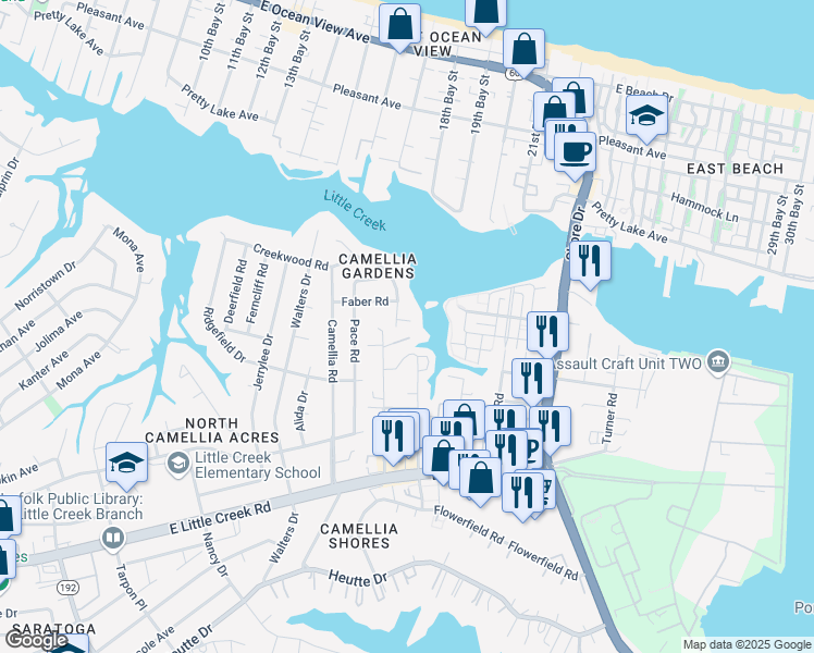 map of restaurants, bars, coffee shops, grocery stores, and more near 8116 Tidal Road in Norfolk