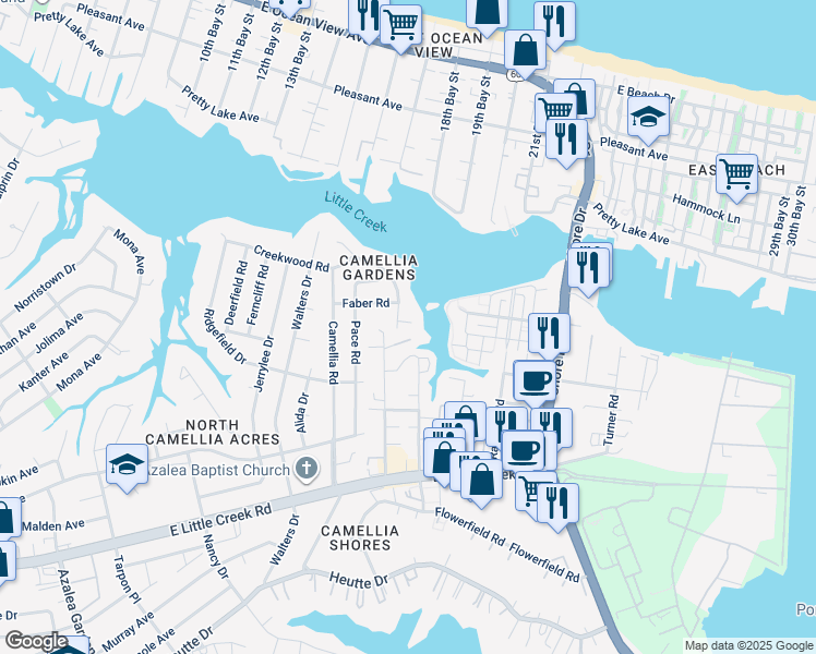 map of restaurants, bars, coffee shops, grocery stores, and more near 8116 Tidal Road in Norfolk