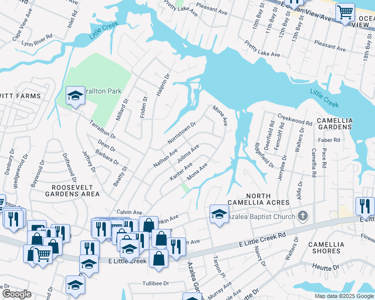map of restaurants, bars, coffee shops, grocery stores, and more near in Norfolk