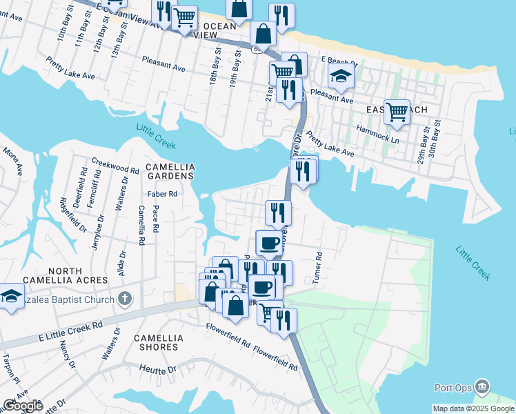 map of restaurants, bars, coffee shops, grocery stores, and more near 8262 N View Blvd in Norfolk