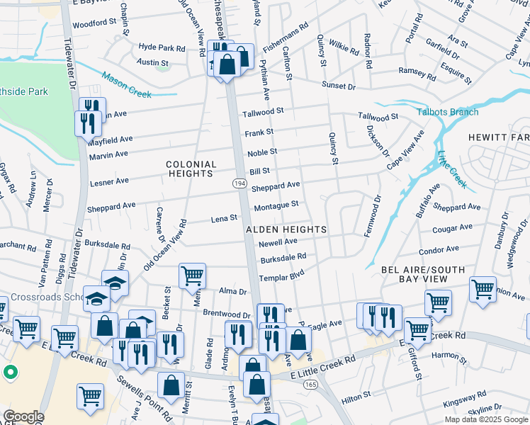 map of restaurants, bars, coffee shops, grocery stores, and more near 8250 Chesapeake Boulevard in Norfolk