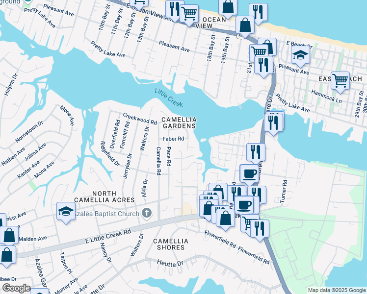 map of restaurants, bars, coffee shops, grocery stores, and more near 8116 Tidal Road in Norfolk