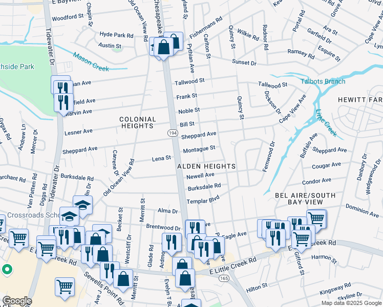 map of restaurants, bars, coffee shops, grocery stores, and more near 8250 Chesapeake Boulevard in Norfolk