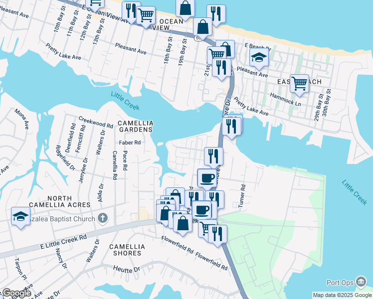 map of restaurants, bars, coffee shops, grocery stores, and more near 4070 Lighthouse Cove in Norfolk