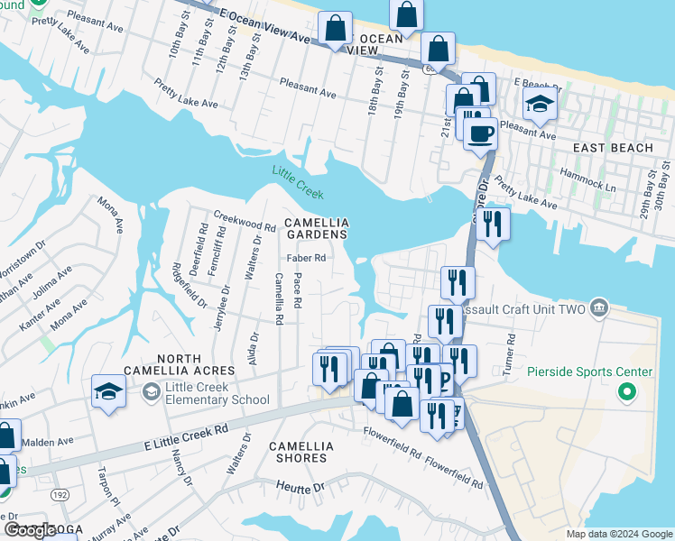 map of restaurants, bars, coffee shops, grocery stores, and more near 8116 Tidal Road in Norfolk