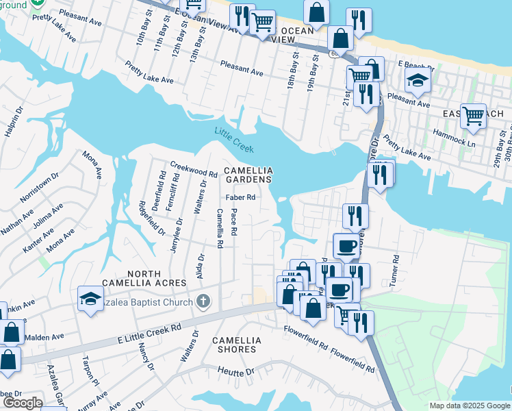 map of restaurants, bars, coffee shops, grocery stores, and more near 8121 Tidal Road in Norfolk