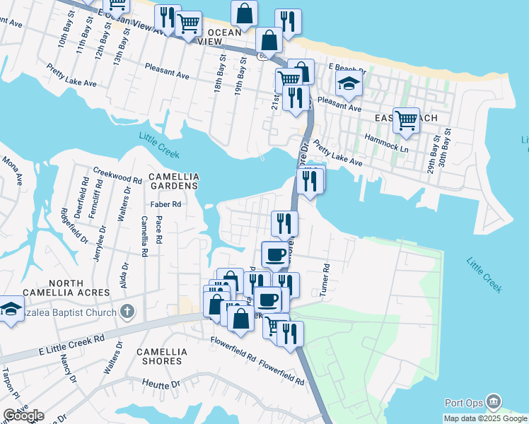 map of restaurants, bars, coffee shops, grocery stores, and more near 4100 Harbor Walk Avenue in Norfolk