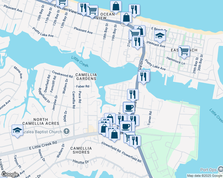 map of restaurants, bars, coffee shops, grocery stores, and more near 4083 Harbor Walk Avenue in Norfolk