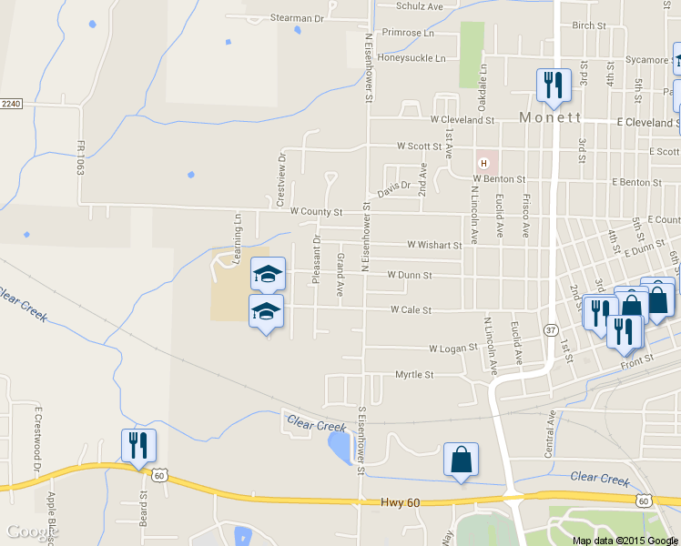 map of restaurants, bars, coffee shops, grocery stores, and more near 499 Grand Ave in Monett