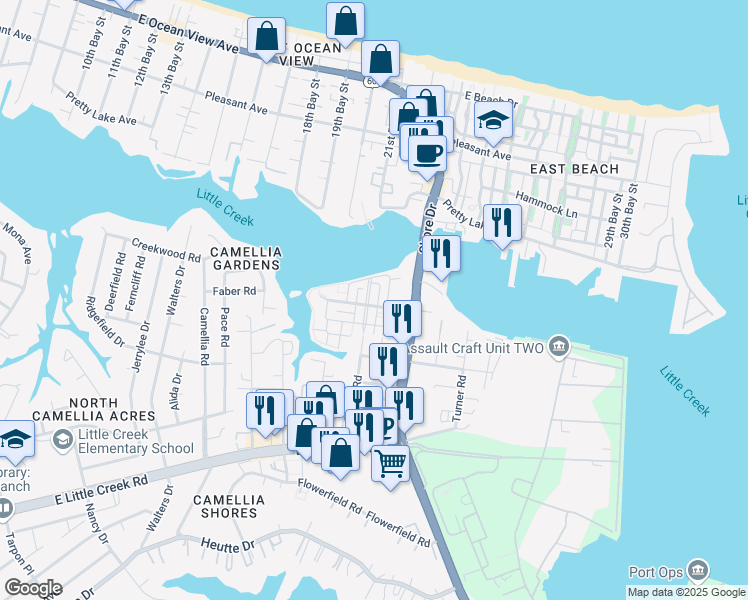 map of restaurants, bars, coffee shops, grocery stores, and more near 8310 North View Boulevard in Norfolk