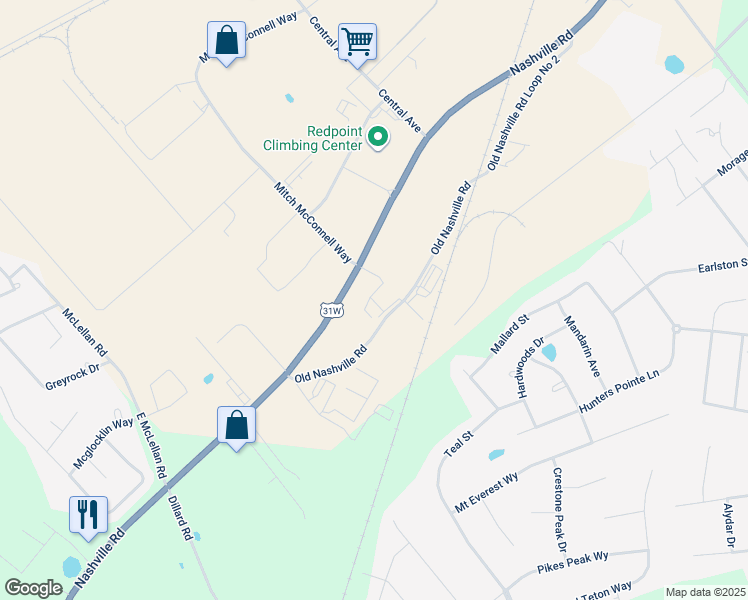 map of restaurants, bars, coffee shops, grocery stores, and more near 6233 Old Nashville Road in Bowling Green