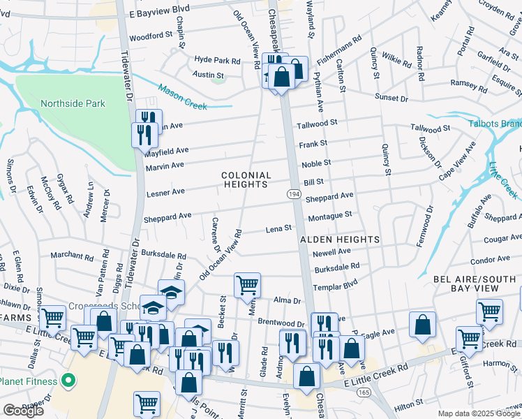 map of restaurants, bars, coffee shops, grocery stores, and more near 925 Sheppard Avenue in Norfolk