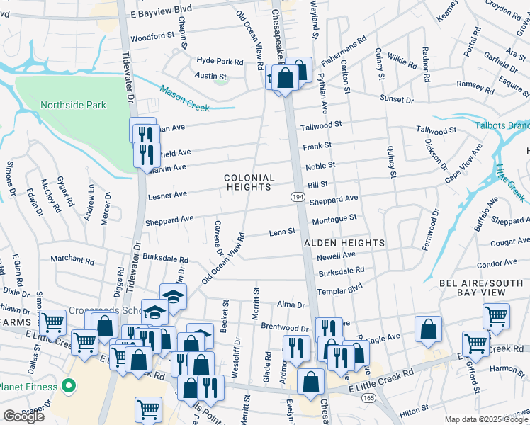 map of restaurants, bars, coffee shops, grocery stores, and more near 925 Sheppard Avenue in Norfolk