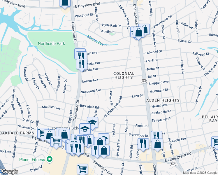 map of restaurants, bars, coffee shops, grocery stores, and more near 788 Sheppard Avenue in Norfolk