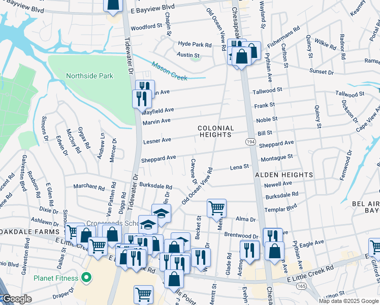 map of restaurants, bars, coffee shops, grocery stores, and more near 788 Sheppard Avenue in Norfolk