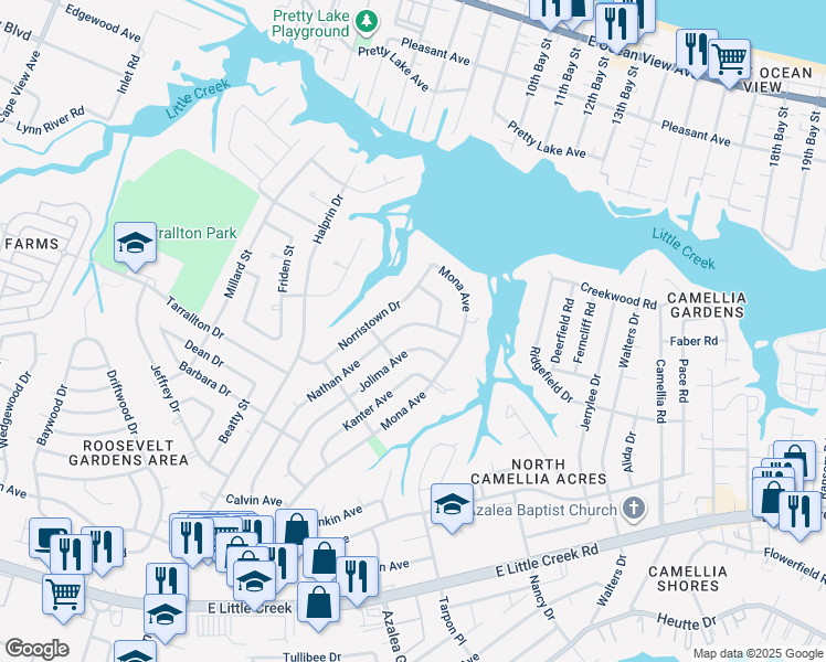 map of restaurants, bars, coffee shops, grocery stores, and more near 8416 Nathan Avenue in Norfolk