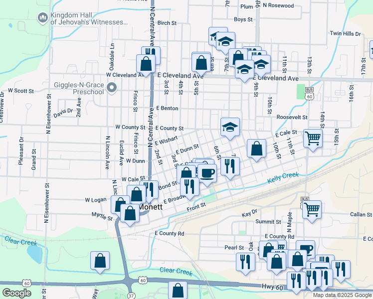 map of restaurants, bars, coffee shops, grocery stores, and more near 400 East Dunn Street in Monett