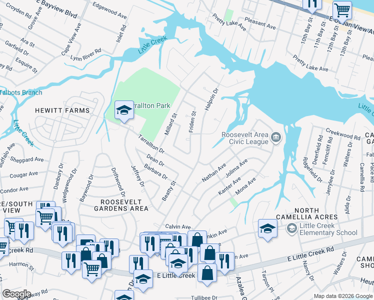 map of restaurants, bars, coffee shops, grocery stores, and more near 2244 Corbett Avenue in Norfolk