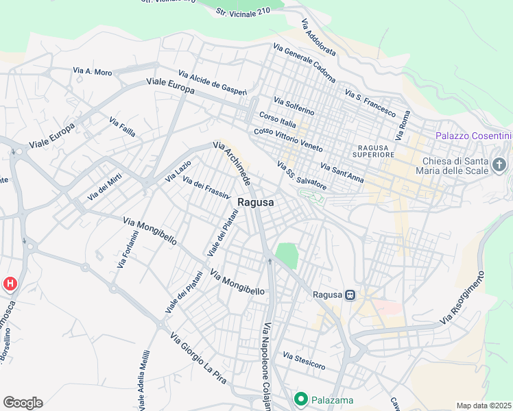map of restaurants, bars, coffee shops, grocery stores, and more near 218 Via Archimede in Ragusa