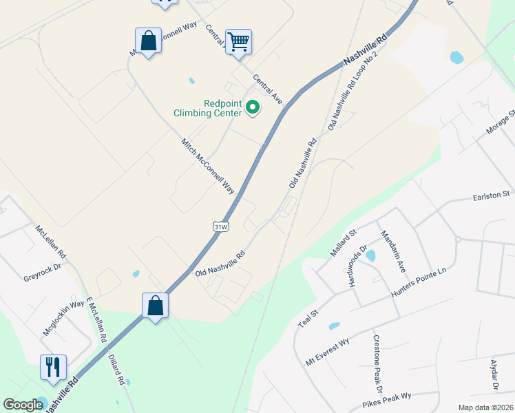 map of restaurants, bars, coffee shops, grocery stores, and more near 6034 Nashville Road in Bowling Green