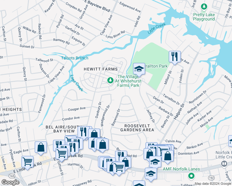 map of restaurants, bars, coffee shops, grocery stores, and more near 1730 Cornell Avenue in Norfolk