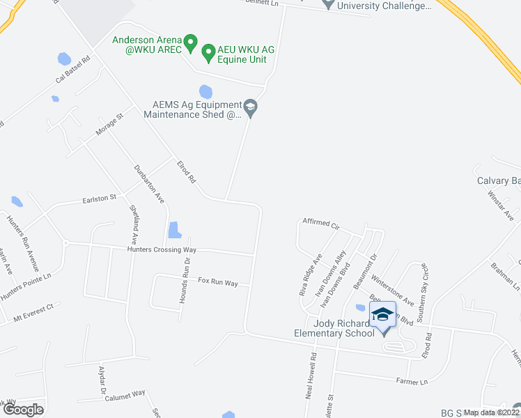 map of restaurants, bars, coffee shops, grocery stores, and more near 1273 Elrod Road in Bowling Green