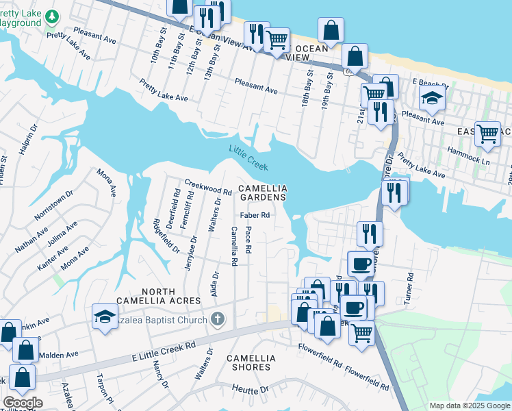 map of restaurants, bars, coffee shops, grocery stores, and more near 8158 Pace Road in Norfolk