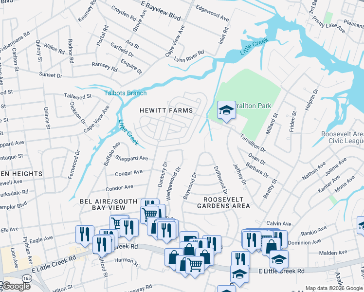 map of restaurants, bars, coffee shops, grocery stores, and more near 1730 Cornell Avenue in Norfolk