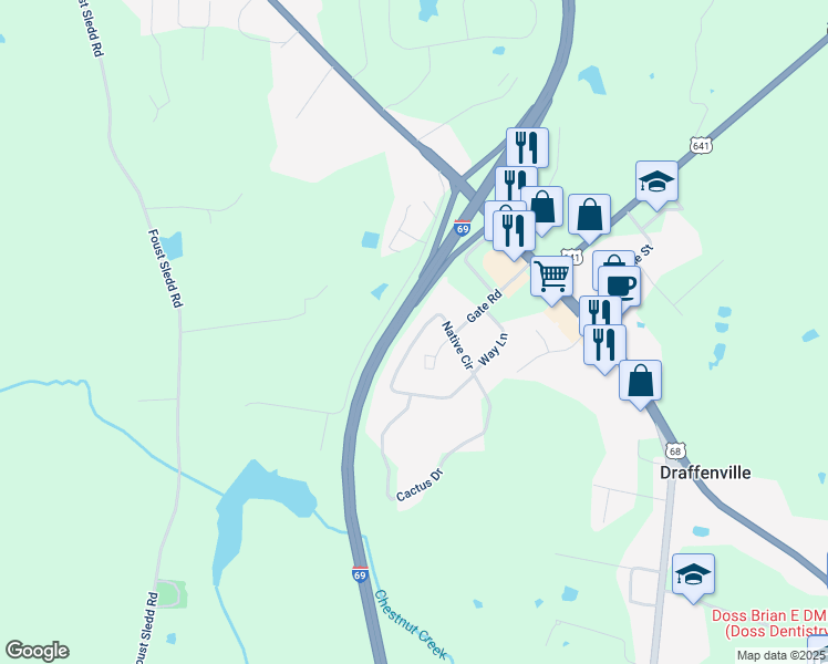 map of restaurants, bars, coffee shops, grocery stores, and more near 447 Native Circle in Benton