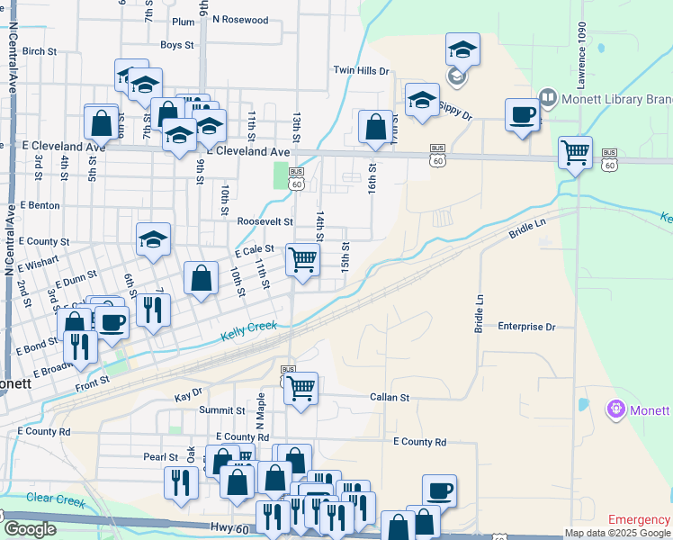 map of restaurants, bars, coffee shops, grocery stores, and more near 1409 East Bond Street in Monett