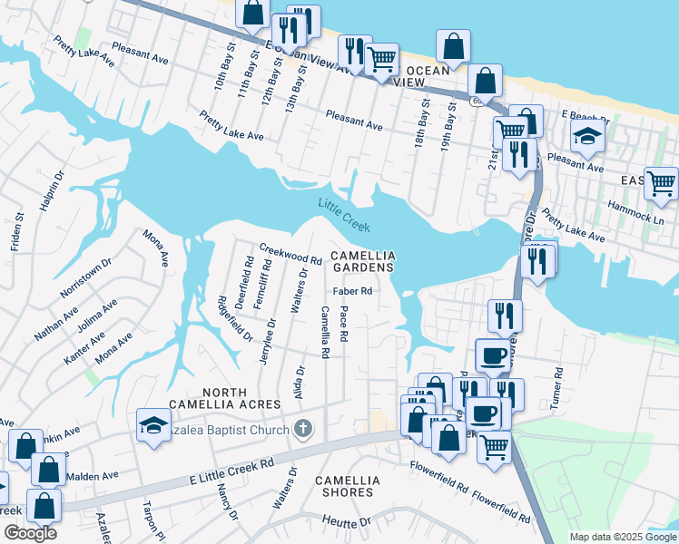 map of restaurants, bars, coffee shops, grocery stores, and more near in Norfolk