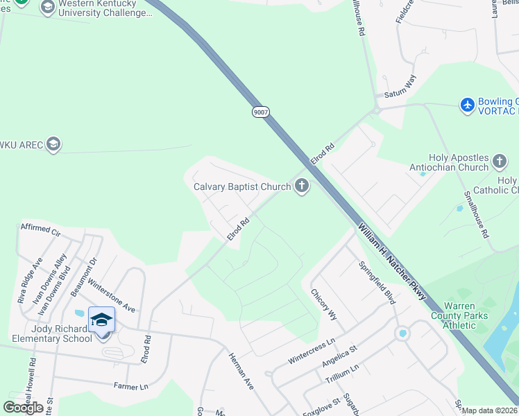 map of restaurants, bars, coffee shops, grocery stores, and more near 3000 Elrod Road in Bowling Green